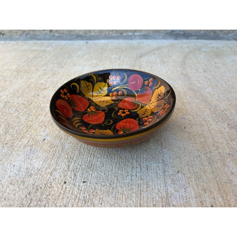 Vintage USSR Russian Khokhloma 5 Piece Lacquer Bowl Cups & Large 12" Ladle Spoon - Picture 9 of 16